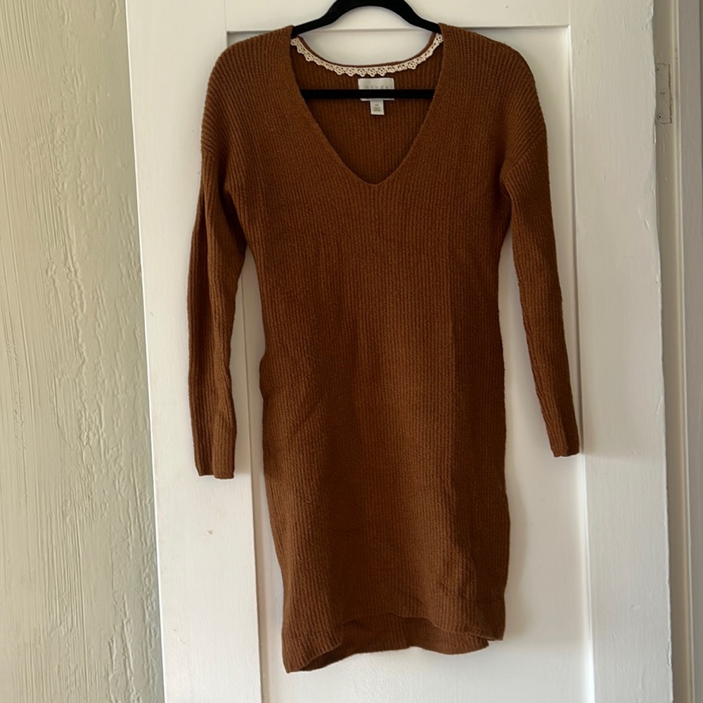 brown long sleeve sweater dress